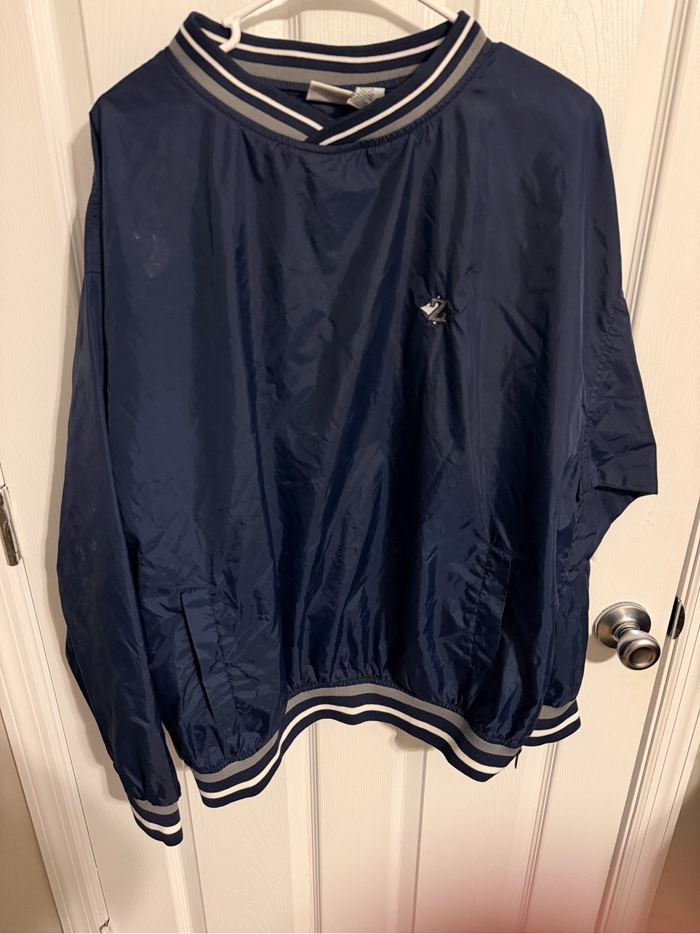 Jerzees Navy Pullover Jacket with Striped Trim